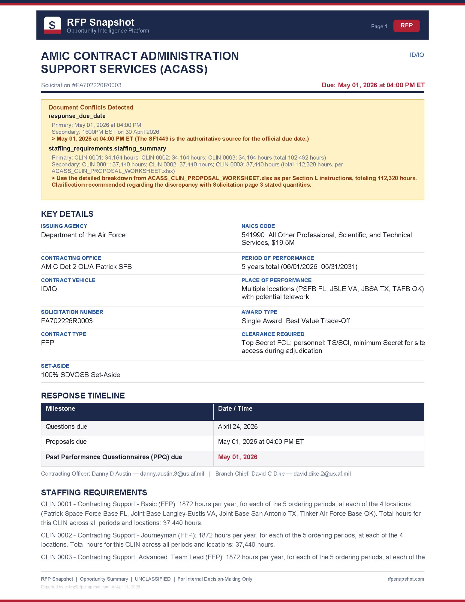 AFTAC ACASS Snapshot Page 1