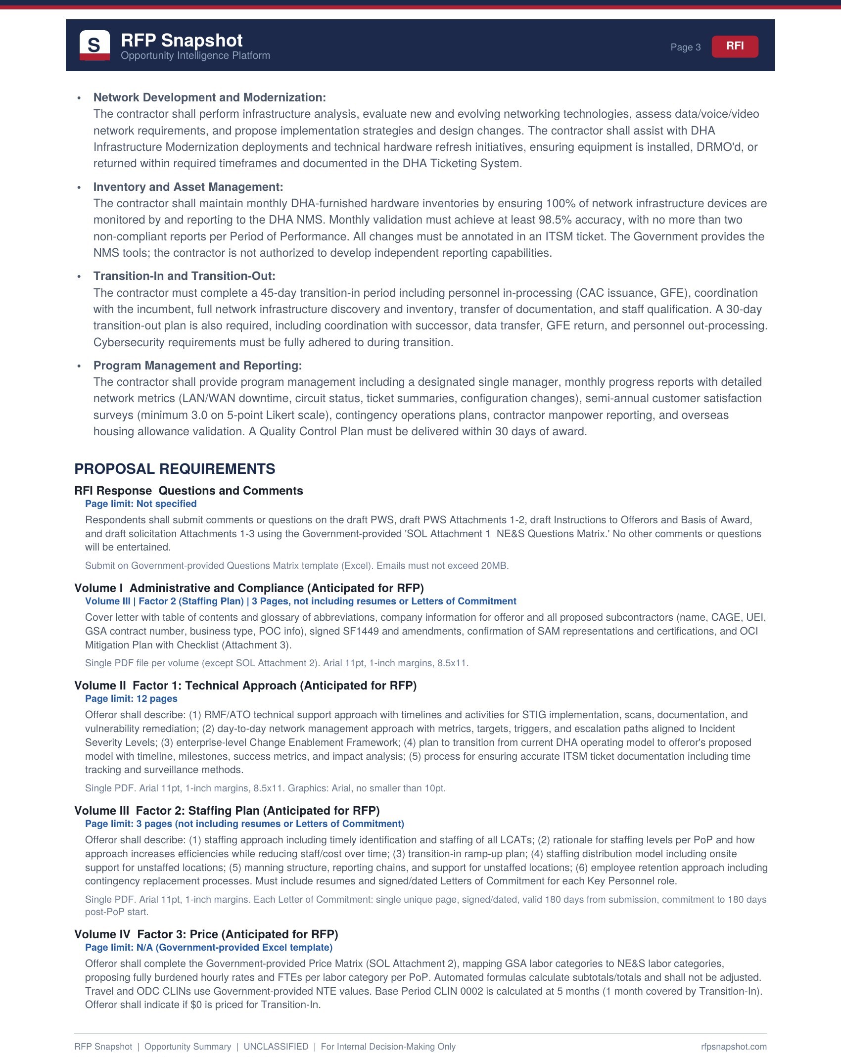 DHA Snapshot Page 3: Proposal requirements and evaluation criteria