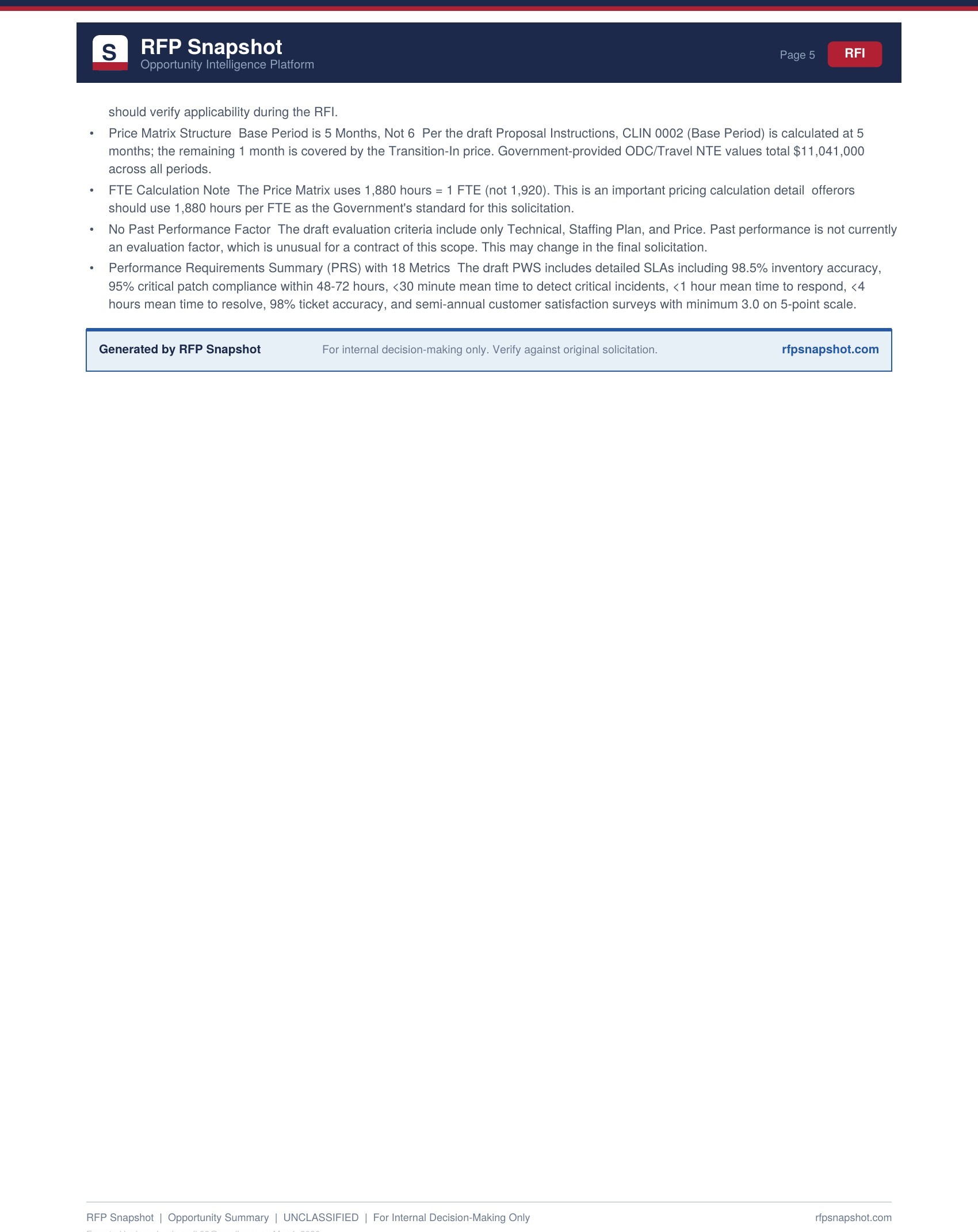 DHA Snapshot Page 5: Risk items and SLA metrics
