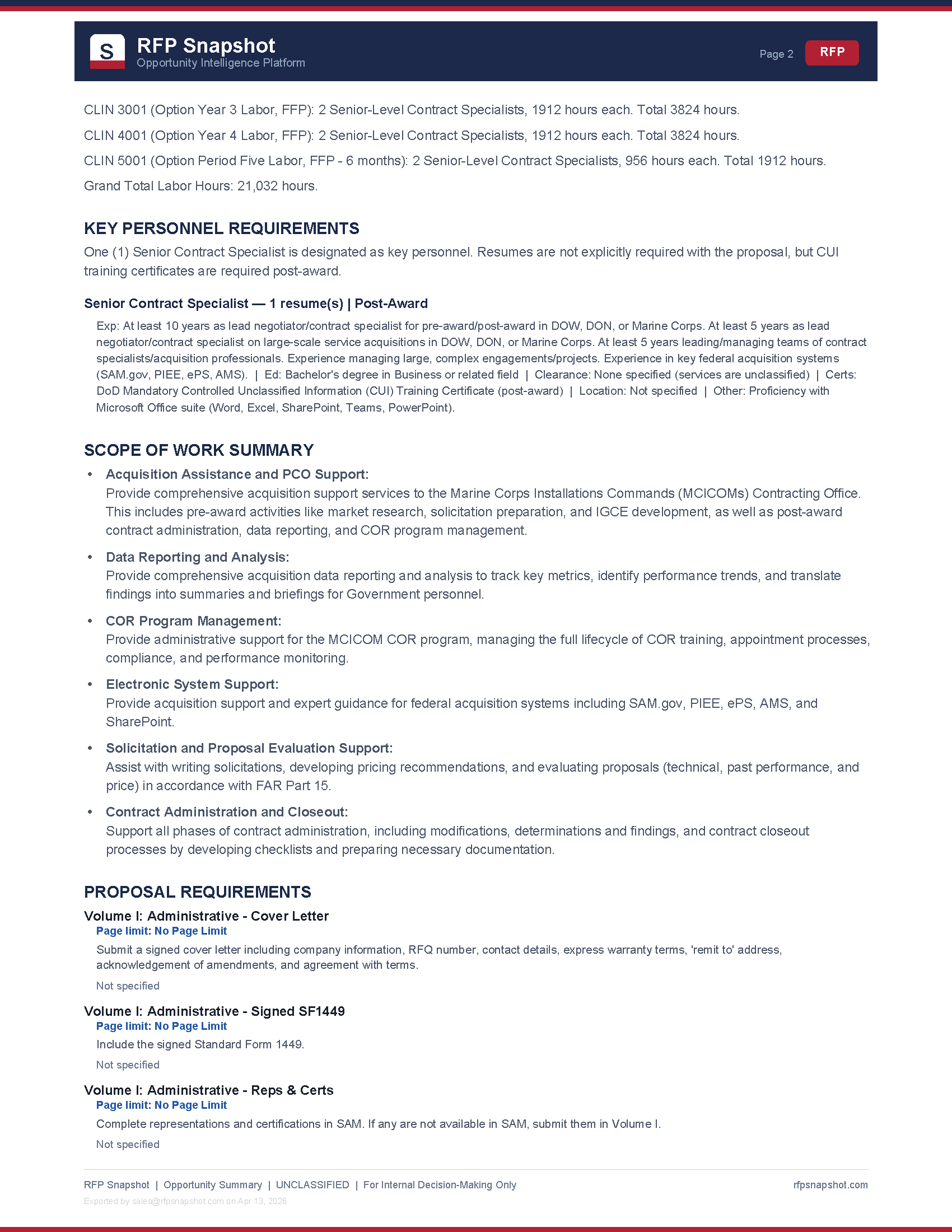 MCICOM Snapshot Page 2: Staffing requirements and key personnel