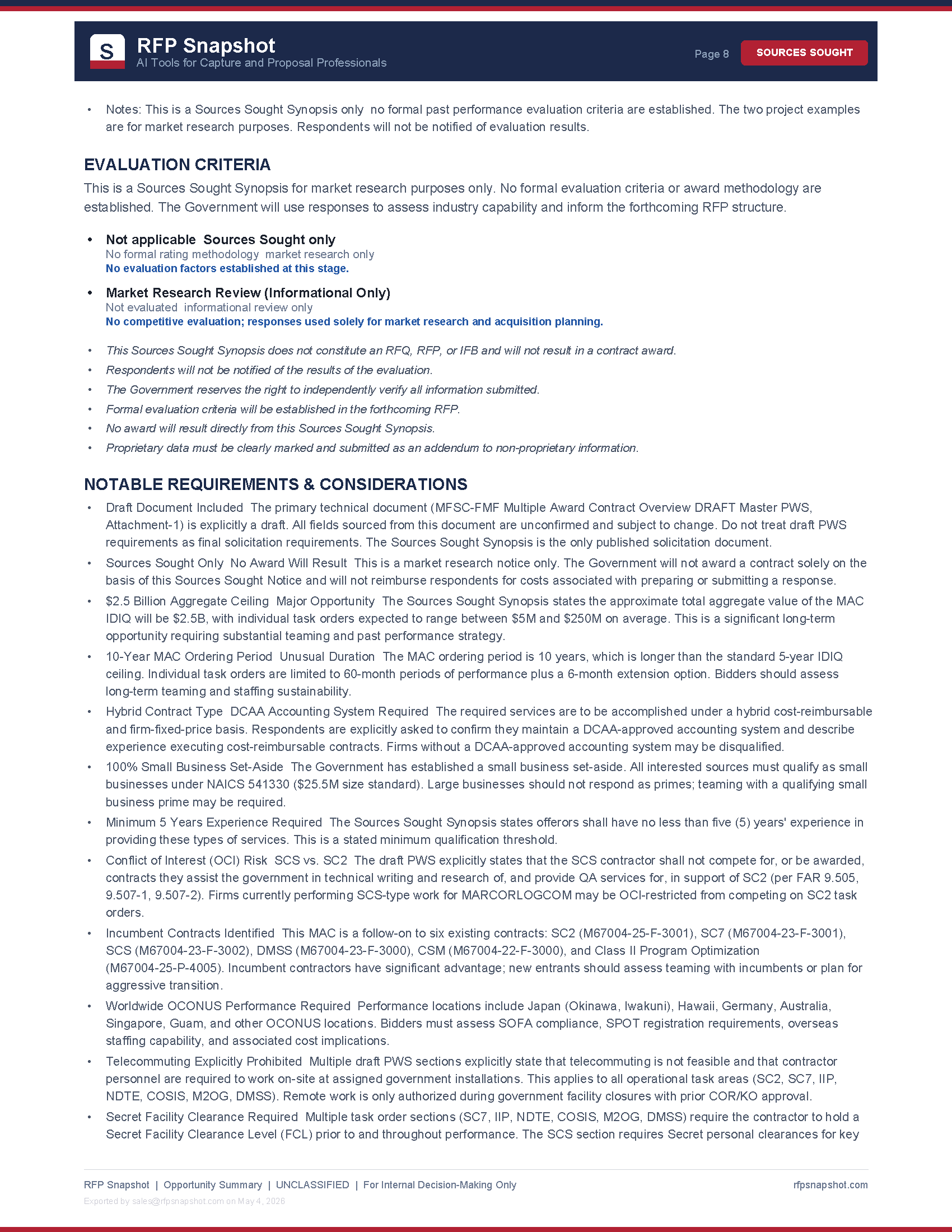 MFSC-FMF Snapshot Page 4 - Notable requirements and considerations