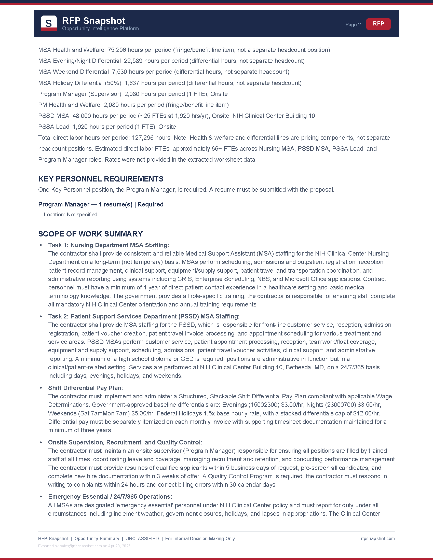 NIH MSA Snapshot Page 2: Staffing requirements and scope