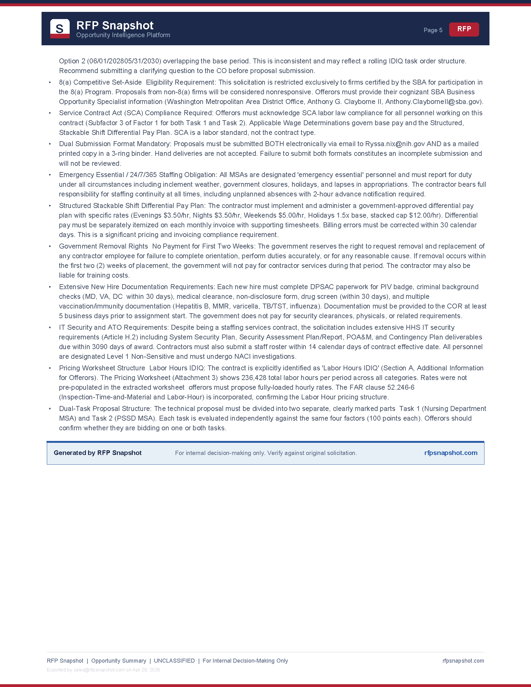NIH MSA Snapshot Page 5: Notable requirements and considerations