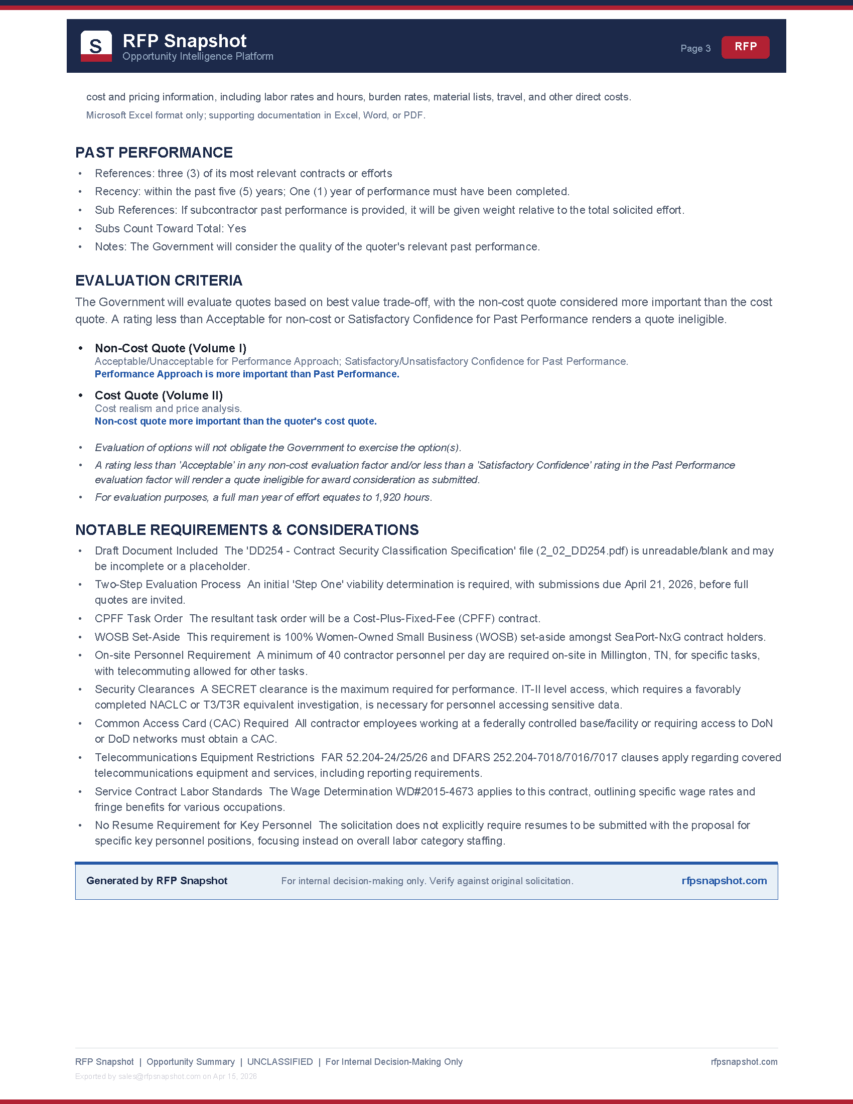 NPC RAMS Snapshot Page 3: Proposal requirements and evaluation criteria