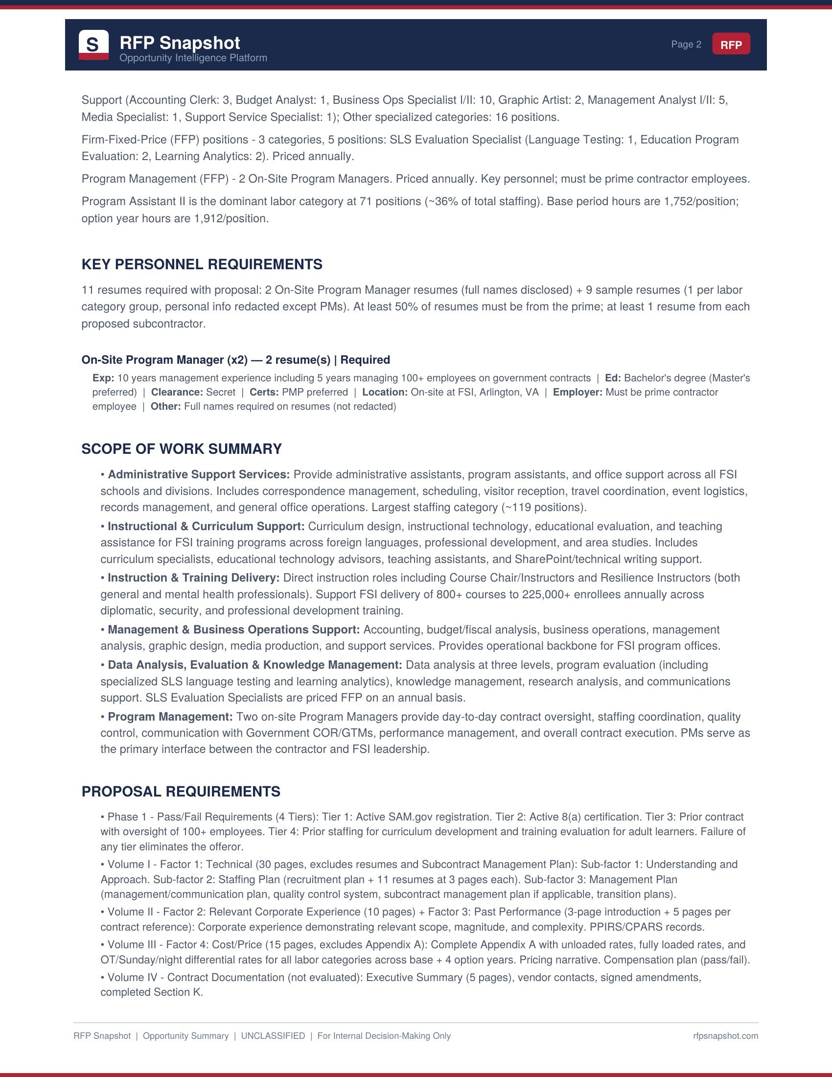 Opportunity Snapshot Page 2 - Scope, proposal requirements, evaluation criteria