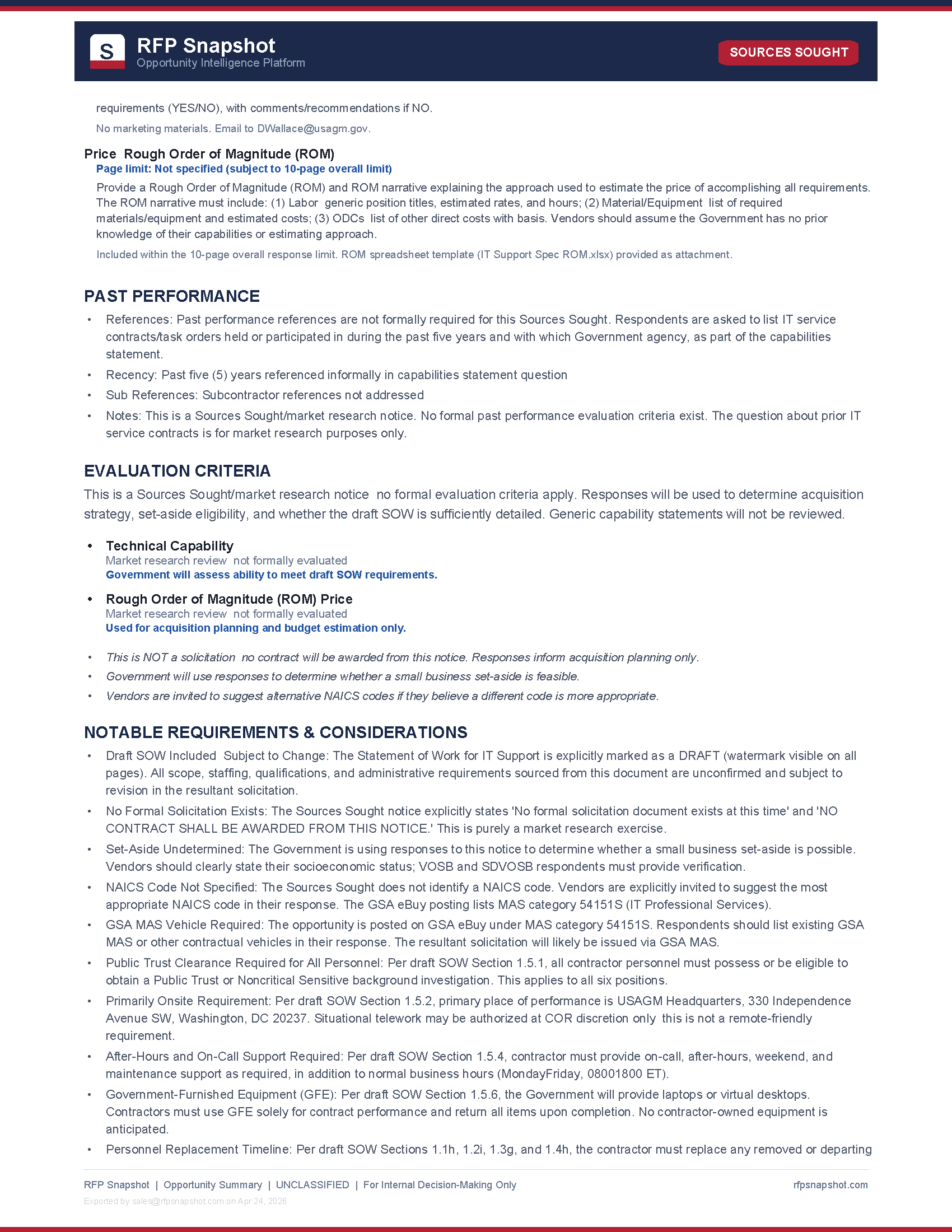 USAGM Snapshot Page 3 — Proposal requirements, ROM template, evaluation notes