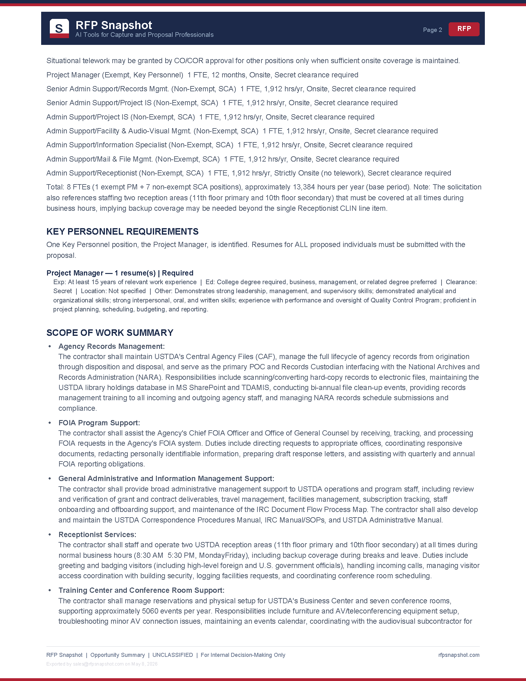 USTDA IRC Snapshot Page 2 - Staffing requirements and key personnel